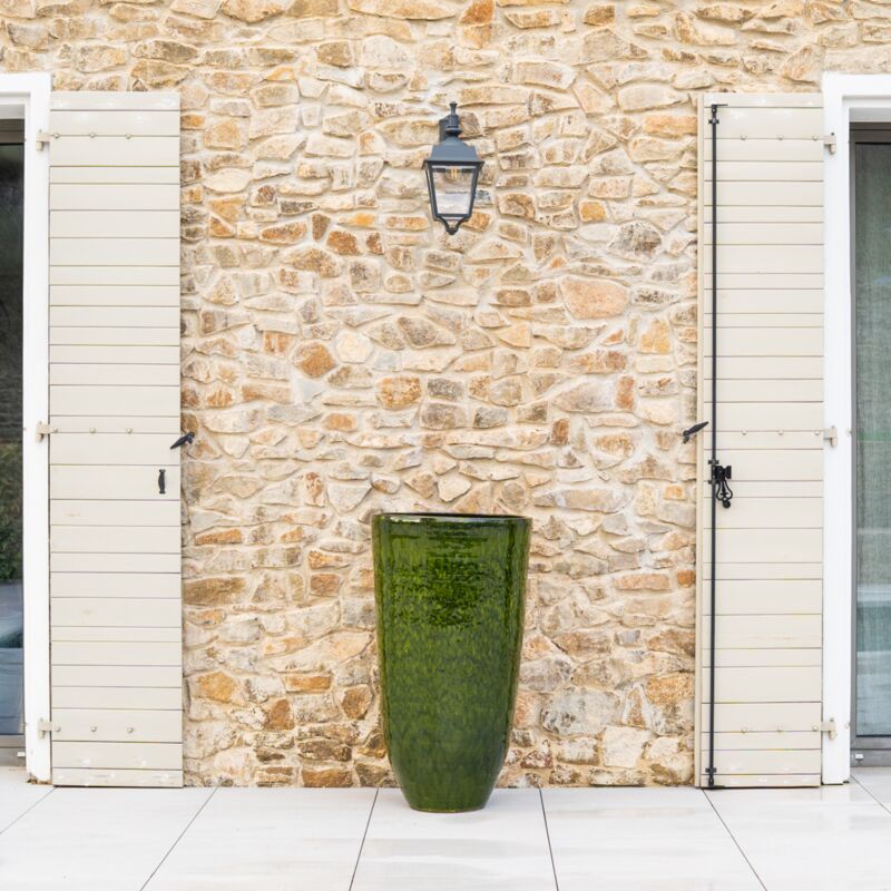 Pot grande taille d'extérieur GOLIATH 56x35cm fait main en terre cuite émaillée résistant au gel, vert jungle