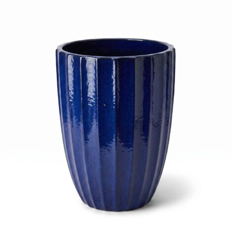 Pot grande taille d'extérieur HUGO 36x50cm bleu cobalt, fait main en terre cuite émaillée, résistant au gel