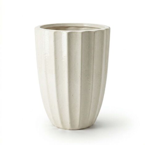 Pot grande taille d'extérieur HUGO 36x50cm crème, fait main en terre cuite émaillée, résistant au gel