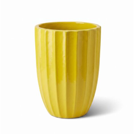 Pot grande taille d'extérieur HUGO 36x50cm jaune, fait main en terre cuite émaillée, résistant au gel