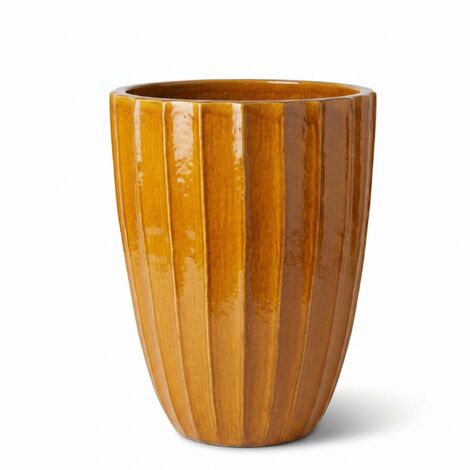 Pot grande taille d'extérieur HUGO 36x50cm miel, fait main en terre cuite émaillée, résistant au gel