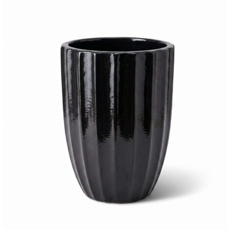 Pot grande taille d'extérieur HUGO 36x50cm noir, fait main en terre cuite émaillée, résistant au gel