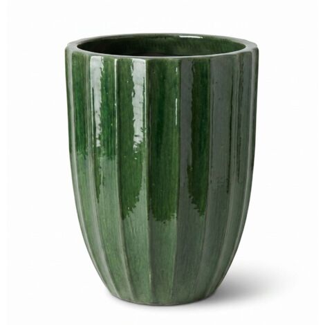 Pot grande taille d'extérieur HUGO 36x50cm vert jungle, fait main en terre cuite émaillée, résistant au gel