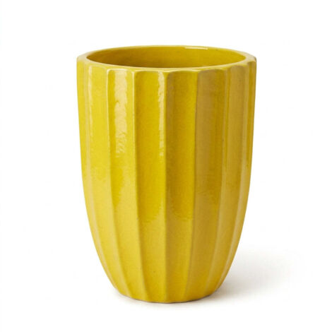 Pot grande taille d'extérieur HUGO 44x59cm jaune, fait main en terre cuite émaillée, résistant au gel