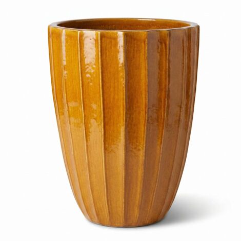 Pot grande taille d'extérieur HUGO 55x71cm miel, fait main en terre cuite émaillée, résistant au gel