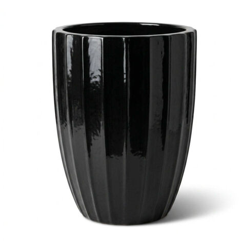 Pot grande taille d'extérieur HUGO 55x71cm noir, fait main en terre cuite émaillée, résistant au gel