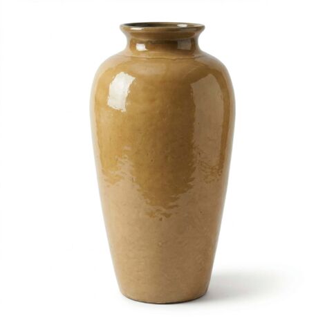 Pot grande taille d'extérieur JUPITER 40x83cm miel ambré, fait main en terre cuite émaillée, résistant au gel