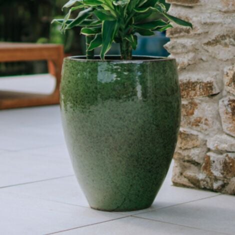 PROVENCELIA Pot grande taille d'extérieur LAFONTAINE 23x35cm vert tropical, fait main en terre cuite émaillée, résistant au gel