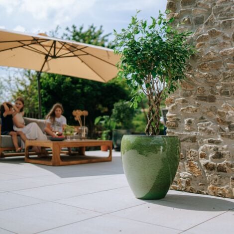 PROVENCELIA Pot grande taille d'extérieur LAFONTAINE 50x51cm vert tropical, fait main en terre cuite émaillée, résistant au gel