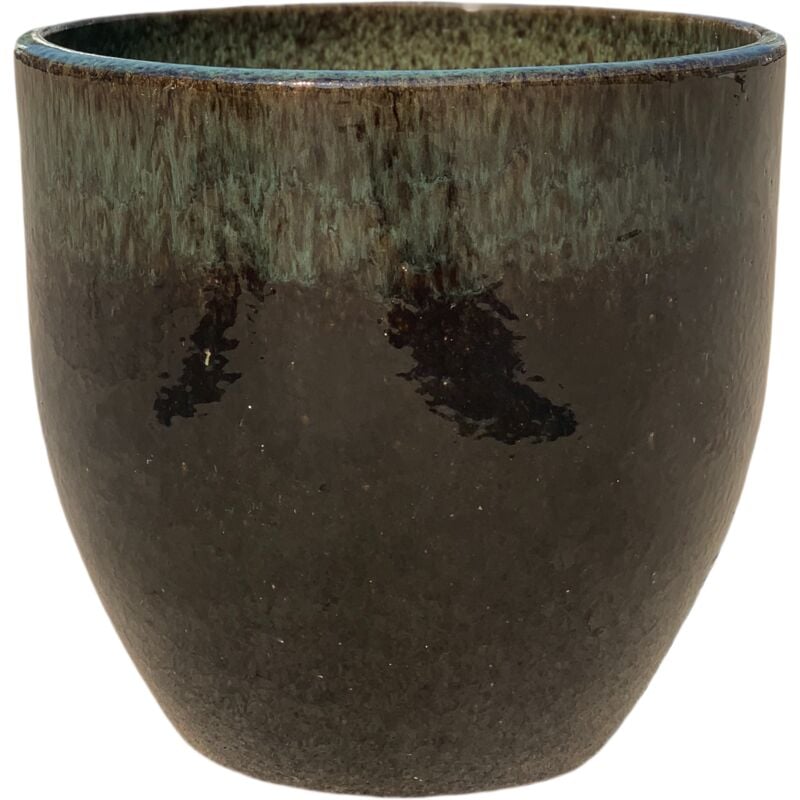 Pot grande taille d'extérieur lancelot 21x26cm fait main en terre cuite émaillée résistant au gel, noir et vert