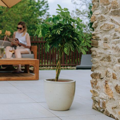 Pot grande taille d'extérieur LANCELOT 29x26cm crème, fait main en terre cuite émaillée, résistant au gel