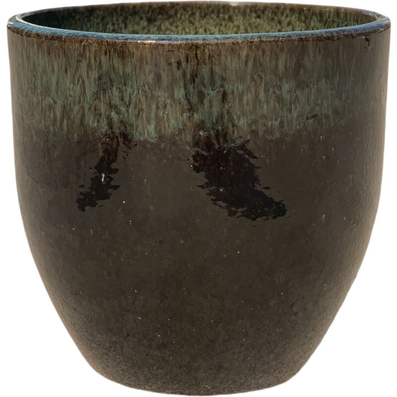 Provencelia - Pot grande taille d'extérieur lancelot 29x34cm fait main en terre cuite émaillée résistant au gel, noir et vert