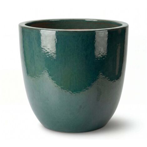 Pot grande taille d'extérieur LANCELOT 36x34cm jade, fait main en terre cuite émaillée, résistant au gel