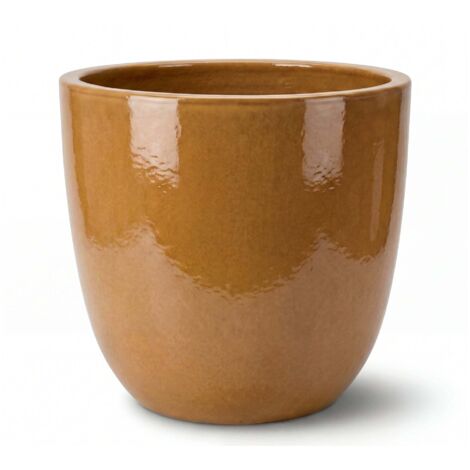 Pot grande taille d'extérieur LANCELOT 36x34cm miel ambré, fait main en terre cuite émaillée, résistant au gel