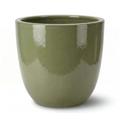 Pot grande taille d'extérieur LANCELOT 36x34cm perle de jade, fait main en terre cuite émaillée, résistant au gel