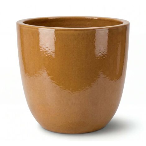 Pot grande taille d'extérieur LANCELOT 47x41cm miel ambré, fait main en terre cuite émaillée, résistant au gel