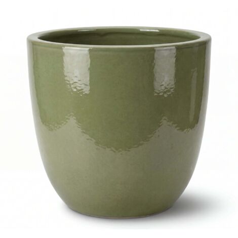 Pot grande taille d'extérieur LANCELOT 47x41cm perle de jade, fait main en terre cuite émaillée, résistant au gel