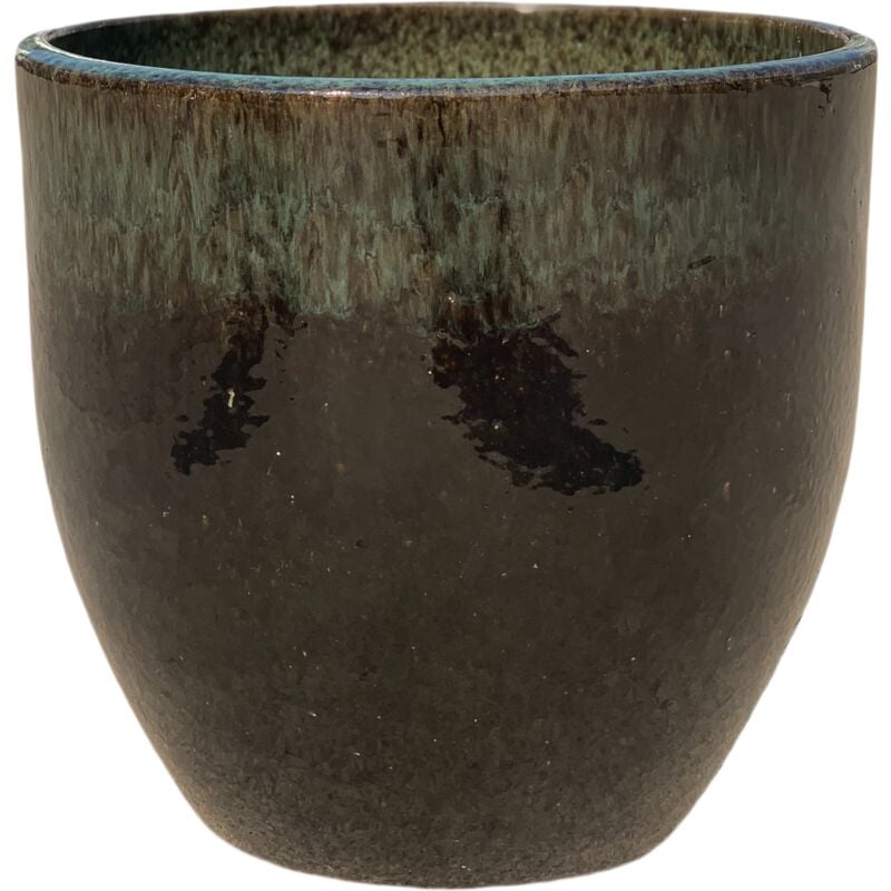 Provencelia - Pot grande taille d'extérieur lancelot 57x35cm fait main en terre cuite émaillée résistant au gel, noir et vert
