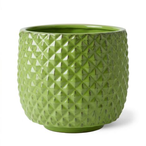 Pot grande taille d'extérieur MARS 30x30cm vert pomme, fait main en terre cuite émaillée, résistant au gel