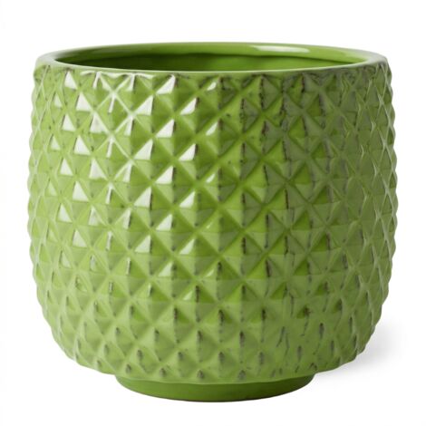 Pot grande taille d'extérieur MARS 45x45cm vert pomme, fait main en terre cuite émaillée, résistant au gel
