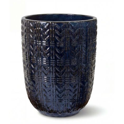 Pot grande taille d'extérieur MERCURE 39x51cm saphir, fait main en terre cuite émaillée, résistant au gel