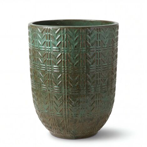Pot grande taille d'extérieur MERCURE 39x51cm vert brumeux, fait main en terre cuite émaillée, résistant au gel