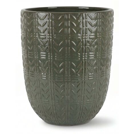 Pot grande taille d'extérieur MERCURE 39x51cm vert crème, fait main en terre cuite émaillée, résistant au gel