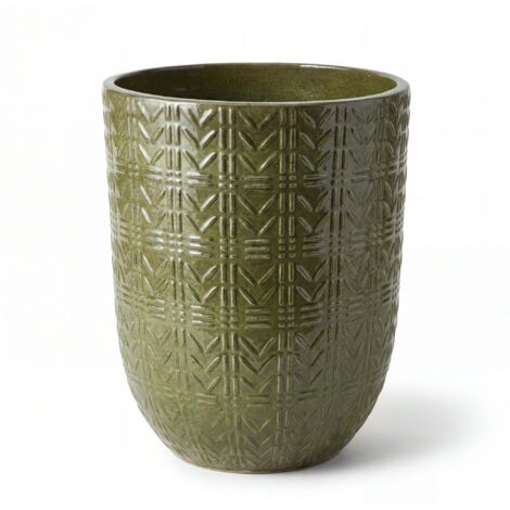 Pot grande taille d'extérieur MERCURE 39x51cm vert profond, fait main en terre cuite émaillée, résistant au gel