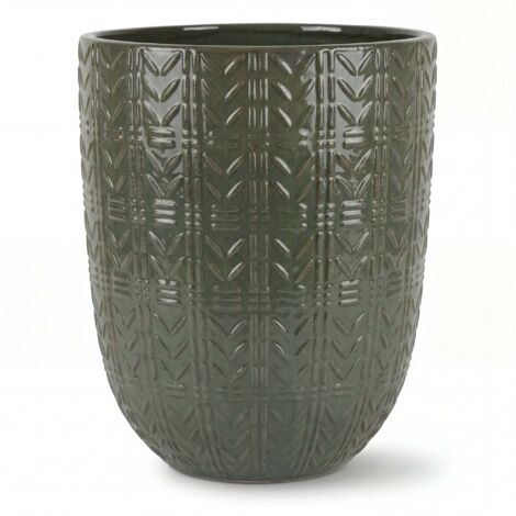 Pot grande taille d'extérieur MERCURE 51x64cm vert crème, fait main en terre cuite émaillée, résistant au gel