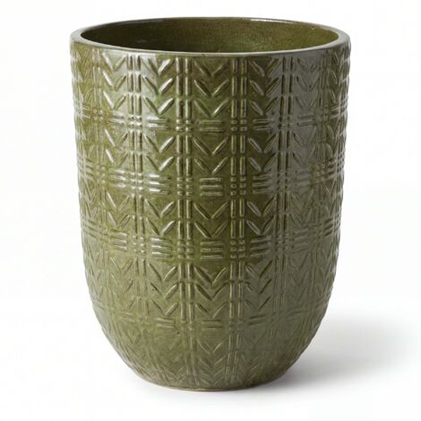 Pot grande taille d'extérieur MERCURE 51x64cm vert profond, fait main en terre cuite émaillée, résistant au gel