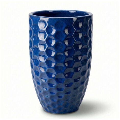 Pot grande taille d'extérieur MEROVEE 23x35cm bleu azur, fait main en terre cuite émaillée, résistant au gel