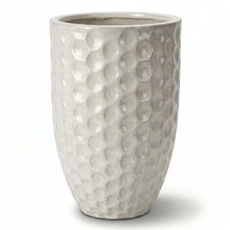 Pot grande taille d'extérieur MEROVEE 23x35cm crème, fait main en terre cuite émaillée, résistant au gel