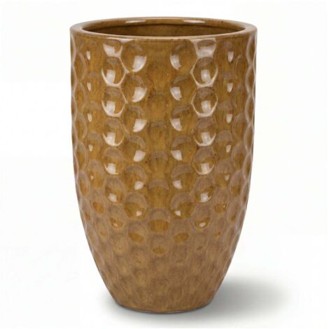 Pot grande taille d'extérieur MEROVEE 23x35cm miel ambré, fait main en terre cuite émaillée, résistant au gel