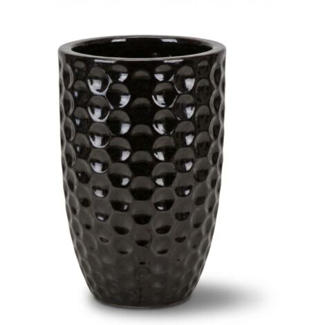 Pot grande taille d'extérieur MEROVEE 23x35cm noir, fait main en terre cuite émaillée, résistant au gel