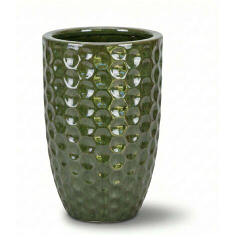 Pot grande taille d'extérieur MEROVEE 23x35cm vert tropical, fait main en terre cuite émaillée, résistant au gel