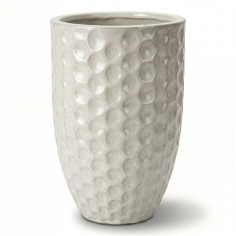 Pot grande taille d'extérieur MEROVEE 30x45cm crème, fait main en terre cuite émaillée, résistant au gel