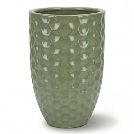 Pot grande taille d'extérieur MEROVEE 30x45cm perle de jade, fait main en terre cuite émaillée, résistant au gel