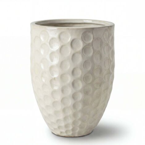 Pot grande taille d'extérieur MEROVEE 42x55cm crème, fait main en terre cuite émaillée, résistant au gel