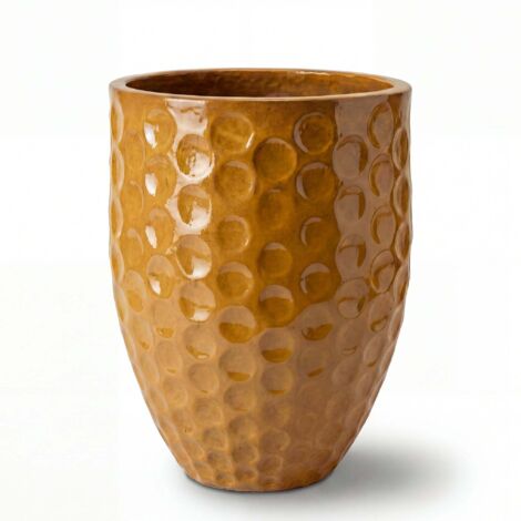 Pot grande taille d'extérieur MEROVEE 42x55cm miel ambré, fait main en terre cuite émaillée, résistant au gel