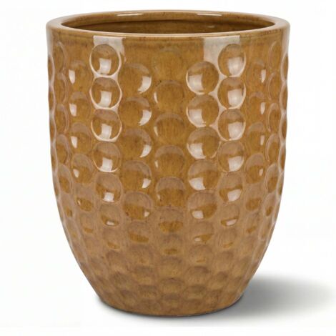 Pot grande taille d'extérieur MEROVEE 55x65cm miel ambré, fait main en terre cuite émaillée, résistant au gel