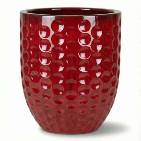 Pot grande taille d'extérieur MEROVEE 55x65cm rouge tropical, fait main en terre cuite émaillée, résistant au gel