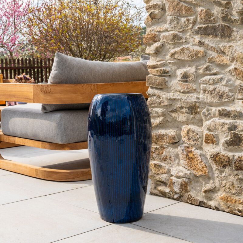 Pot grande taille d'extérieur milano 31x61cm fait main en terre cuite émaillée résistant au gel, bleu nuit