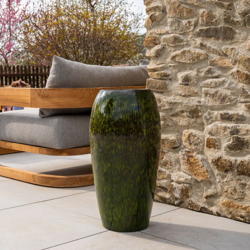 Pot grande taille d'extérieur MILANO 31x63cm fait main en terre cuite émaillée résistant au gel, vert