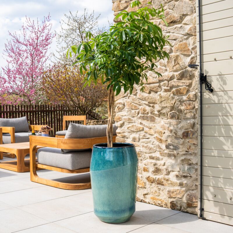 Provencelia - Pot grande taille d'extérieur monaco 44x67cm fait main en terre cuite émaillée résistant au gel, jade