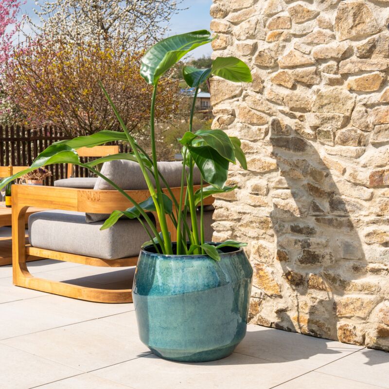 Provencelia - Pot grande taille d'extérieur monaco 51x44cm fait main en terre cuite émaillée résistant au gel, jade