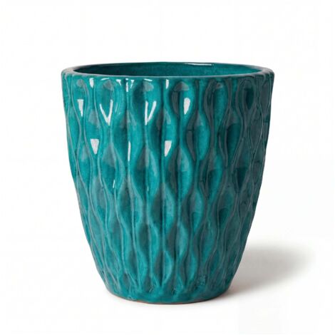 Pot grande taille d'extérieur MONET 28x28cm turquoise, fait main en terre cuite émaillée, résistant au gel