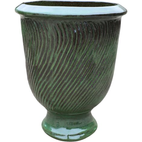 Pot grande taille d'extérieur MORGANE 32x39cm vert tropical, fait main en terre cuite émaillée, résistant au gel
