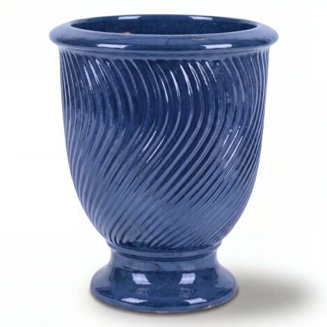 Pot grande taille d'extérieur MORGANE 42x52cm bleu azur, fait main en terre cuite émaillée, résistant au gel