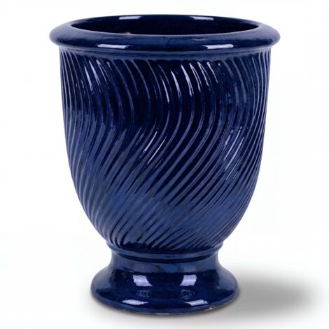 Pot grande taille d'extérieur MORGANE 42x52cm bleu outremer, fait main en terre cuite émaillée, résistant au gel
