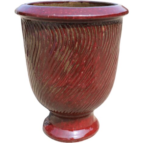 Pot grande taille d'extérieur MORGANE 42x52cm rouge brique, fait main en terre cuite émaillée, résistant au gel